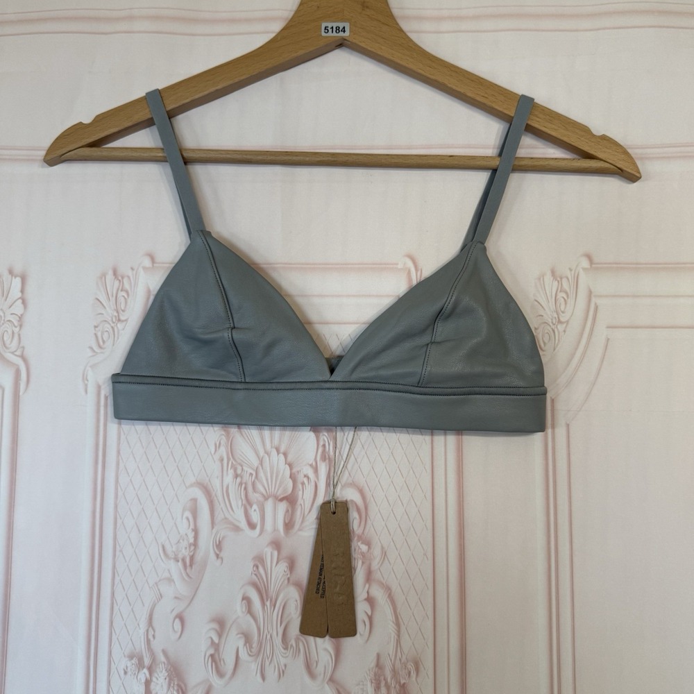 SKIMS Faux Leather Triangle Bralette Cinder Grey BR-TRI-2768 Womens Size XXS NWT